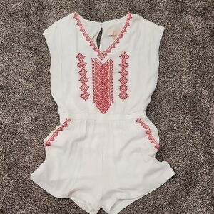 Skies Are Blue Cream Romper with Red Accents